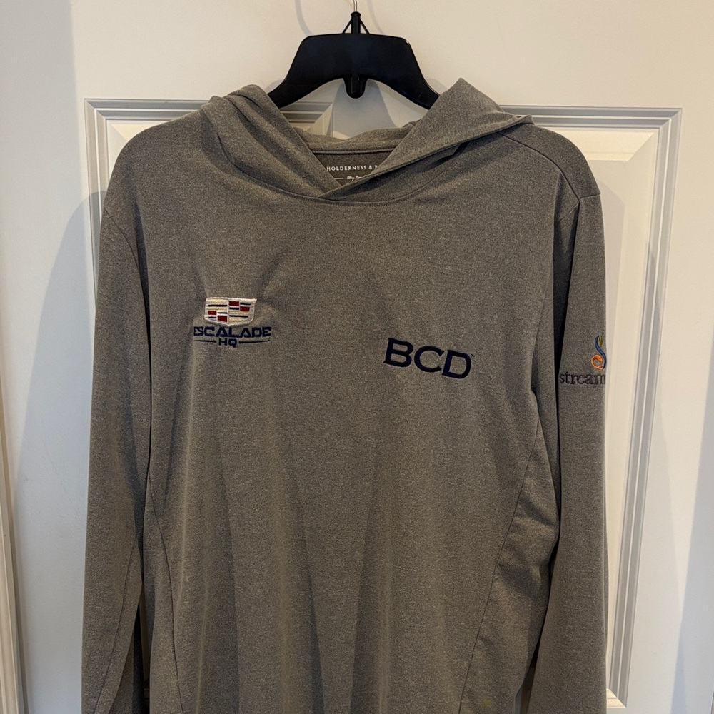 Gray Embroidered Logo Hooded Pullover